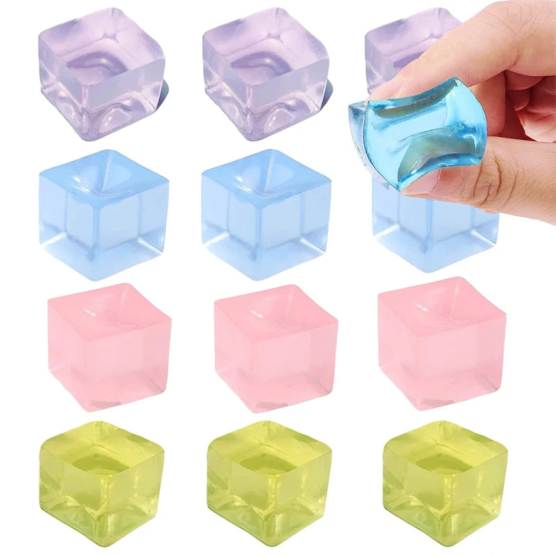 Preschool Rainbow Adults TPR Squishy Plastic Synthetic Rubber Multicolor Ice Cube Squeeze Activity Toys ( Don't Eat) /Ages: 13-18 Years Old + Older /Colors-Pink/Blue/Purple/Clear/Green/Multicolor/10-20-50 Assorted PCS