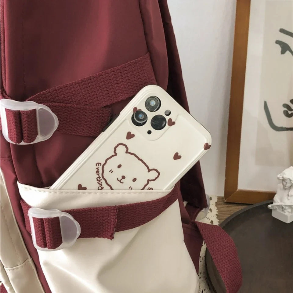 VONMONAN Women Waterproof Pink Nylon Fabric Clear Transparent Window Kawaii Cute Animal Design Zippers External Pockets Polyester Lining Single Compartment Shoulder Straps-Handle School Backpacks/Colors-Pink/Red/Green