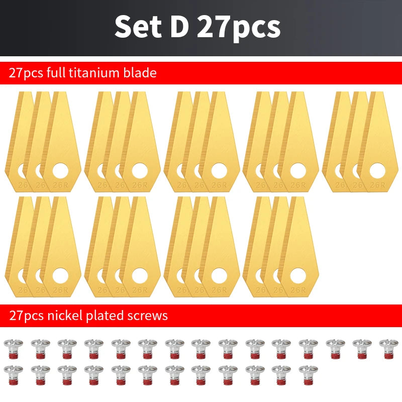 ONNFANG 9 PCS Pack Tool Replacement Petrol-Gas Power Lawn Mower Wear-Resistant Anti-Rust Silver-Gold Coated Titanium-Plated Steel Robot Lawn Mower Blades