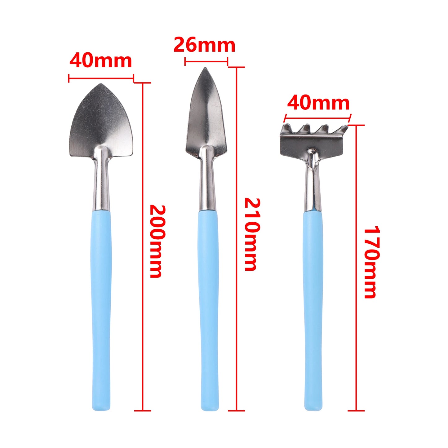 3 PCS Mini Wood-Plastic Handle Spades-Rakes-Shovels Iron Metal Parts Garden Tool Sets/Colors-Black/Orange/Blue