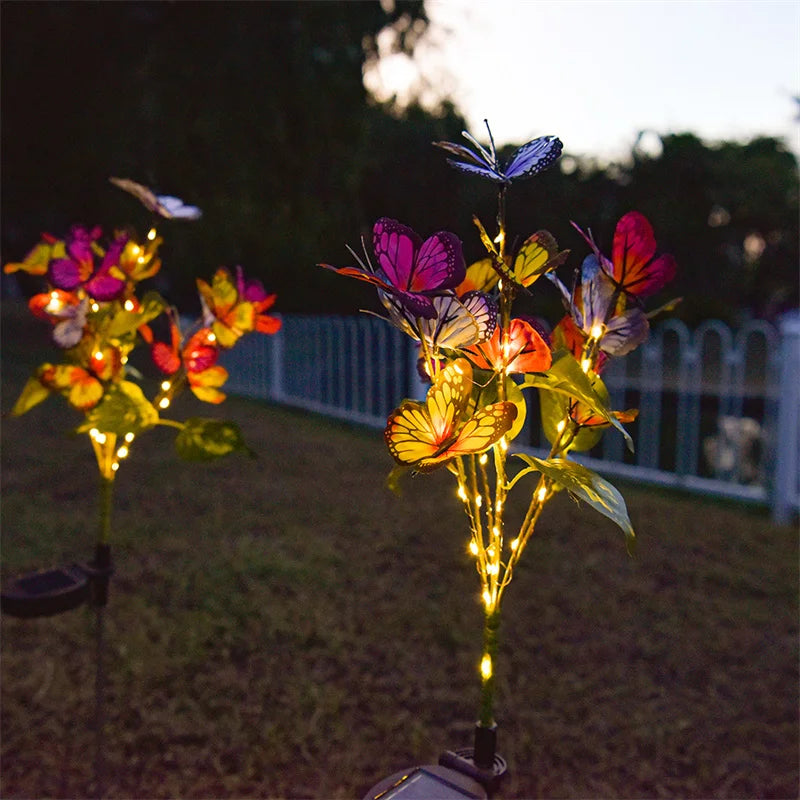 TOLACN Solar-Powered Outdoor Multicolor Warm White Butterflies-Floral Leaf Shaped Patio Garden Landscape Pathway Stake Lights/Colors-Multicolor/Floral