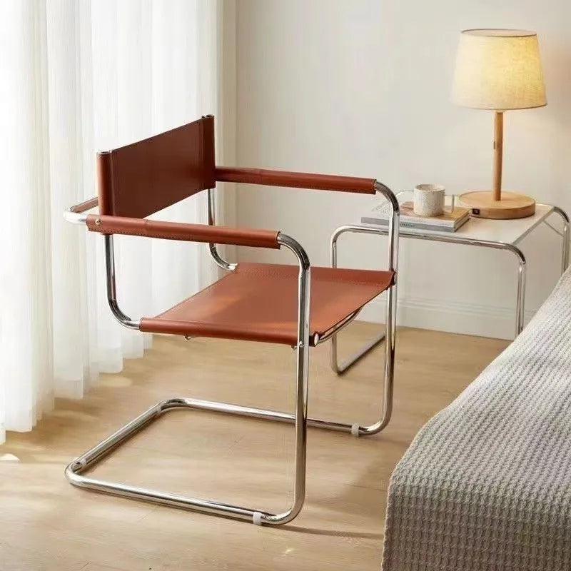 MLING Modern Silver Stainless Steel Metal Armchair Frame Orange Upholstered Padded Saddle Faux Leather Kitchen-Dining Room Chairs/Colors-Brown/White/Black/Red/Orange