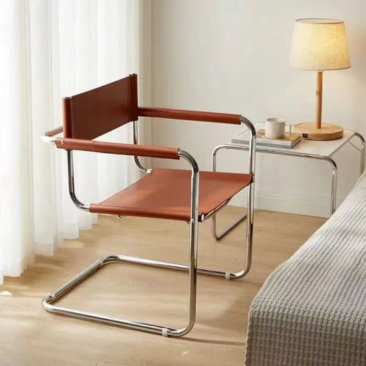 MLING Modern Silver Stainless Steel Metal Armchair Frame Orange Upholstered Padded Saddle Faux Leather Kitchen-Dining Room Chairs/Colors-Brown/White/Black/Red/Orange