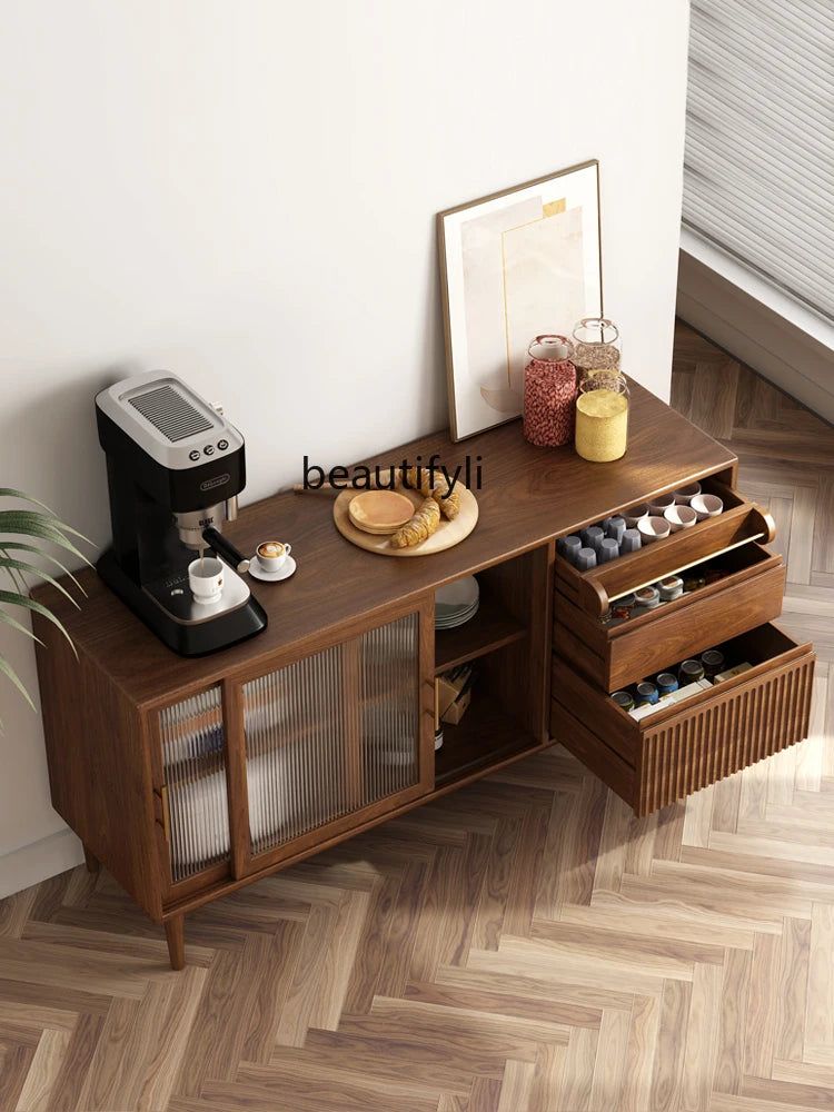 Nordic Solid Ash Wood Storage Dining Side Cabinet/3 Drawers/Colors-Black/Brown