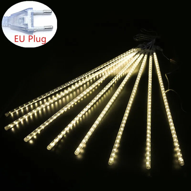 RUSNAK Outdoor-Indoor Waterproof-Dustproof Low Power Corrosion Resistant Warm-Cool White LED Falling White Meteor Shower Effect Design DC-Powered Fairy Shaped Light Ropes-String Lights/ Colors-Red/White/Blue/Multicolor