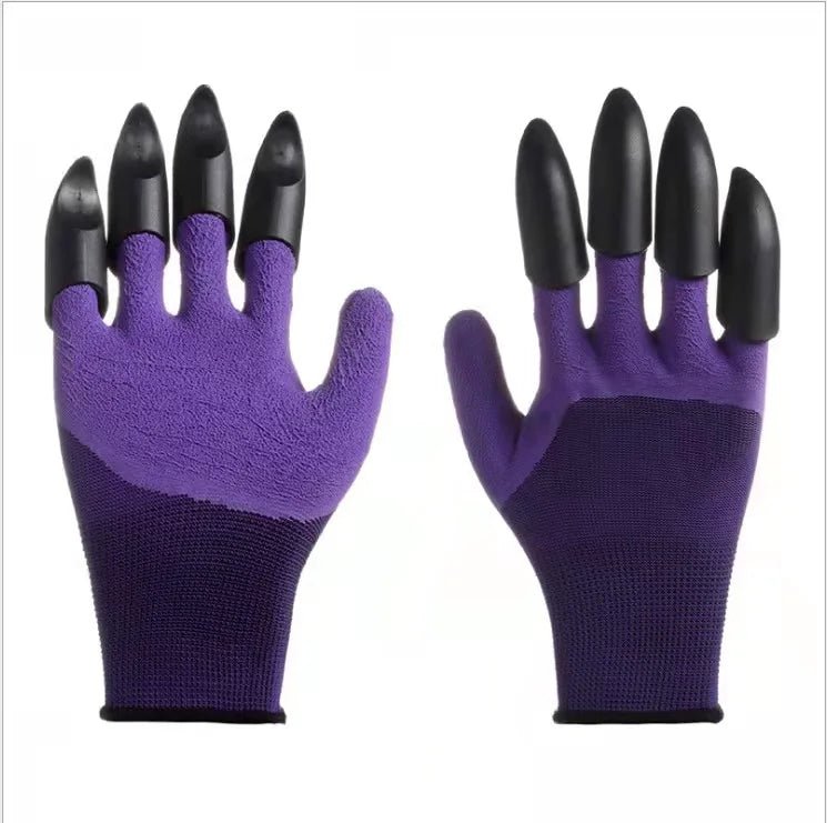 No-EN-Name-Null Outdoor Adults Waterproof Green Removable Black 8 Plastic Claw Tips Puncture Resistant Elbow Length Cotton Digging Gloves Gardening Accessories /Colors-Green/Purple/Black/White/Multicolor