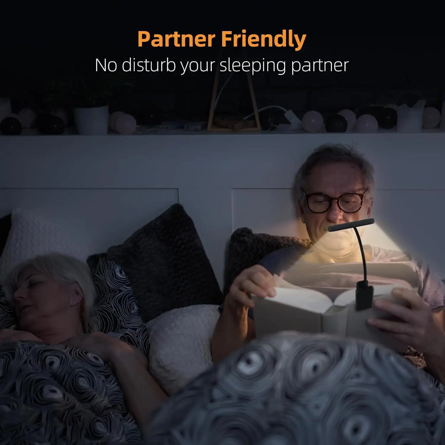 No-EN-Name-Null Modern Black Plastic Long Rectangle Head Adjustable Flexible Gooseneck Three Color Modes Warm-Cool-Daylight LED Light USB Rechargeable Cable Portable Battery Powered Easy Clamp-On Book Reading Lamps