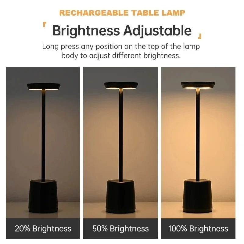 ATCOMM Modern Touch Sensor Dimmable Adjustable Tri-Color Warm-Cool White LED Chip Black Round Iron Acrylic Metal Brushed Nickel Finish Body Built-In Rechargeable Battery USB Rechargeable Wireless Cord Desk Lamps/Colors-Black/Gold/Silver/White