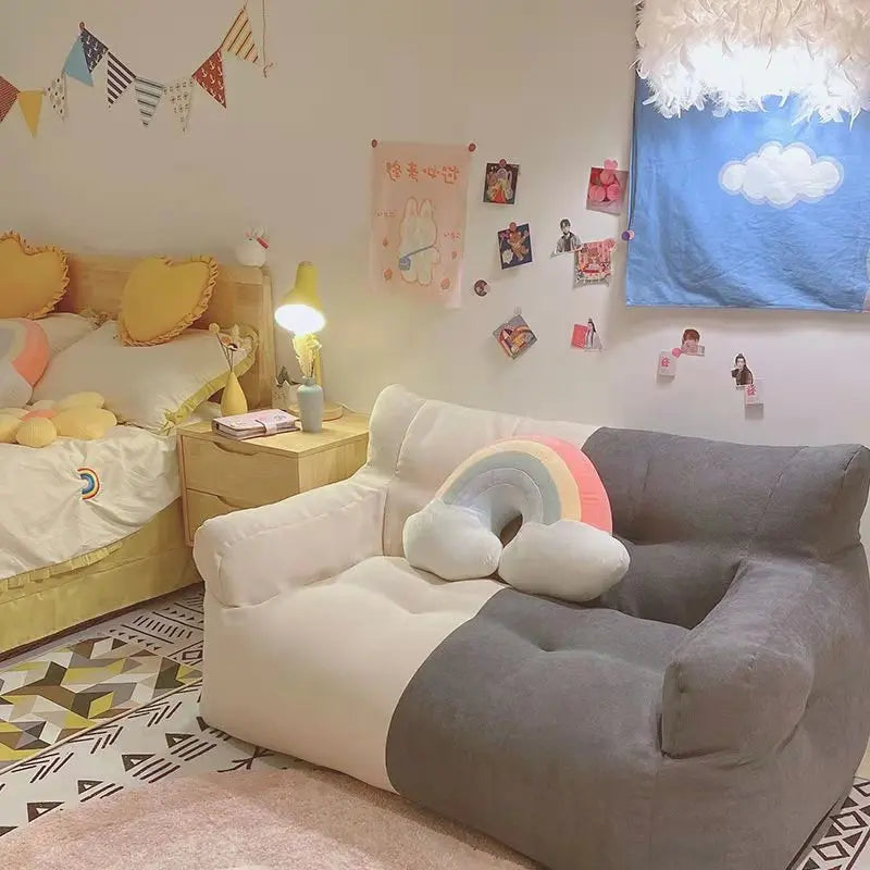 No-EN-Name-Null GIANT Soft Linen-Cotton Fabric Sofa Bean Bag Chairs/ Side Pocket/Detachable Cover /Washable /Colors-Gray/Blue/Yellow/Beige/Multicolor