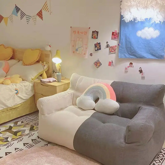No-EN-Name-Null GIANT Soft Linen-Cotton Fabric Sofa Bean Bag Chairs/ Side Pocket/Detachable Cover /Washable /Colors-Gray/Blue/Yellow/Beige/Multicolor