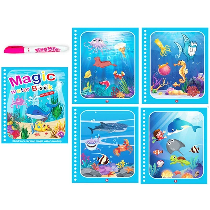 No-EN-Name-Null Kids Plastic Ringed Multicolor Early Education Magical Water Book Pen Paper Drawing Reusable Coloring Books-Pads/Ages: 3-8 Years Old/Colors-Blue/Green/Multicolor/Animals