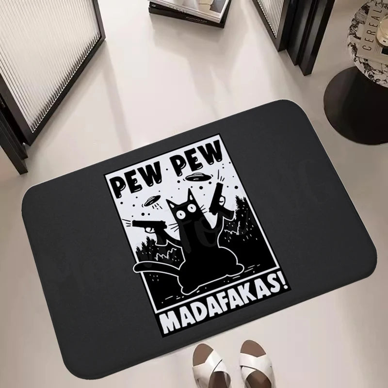 No-EN-Name-Null Indoor Quick-Dry Soft Memory Foam Cushion Printed Oriental Suede Cute Cartoon Pew Pew Madafakas Skid-Proof Base Flatweave Rectangle Entrance Door Mats/Blue/Red/Yellow/White/Green/Light Gray/ Purple/Burgundy/Washable
