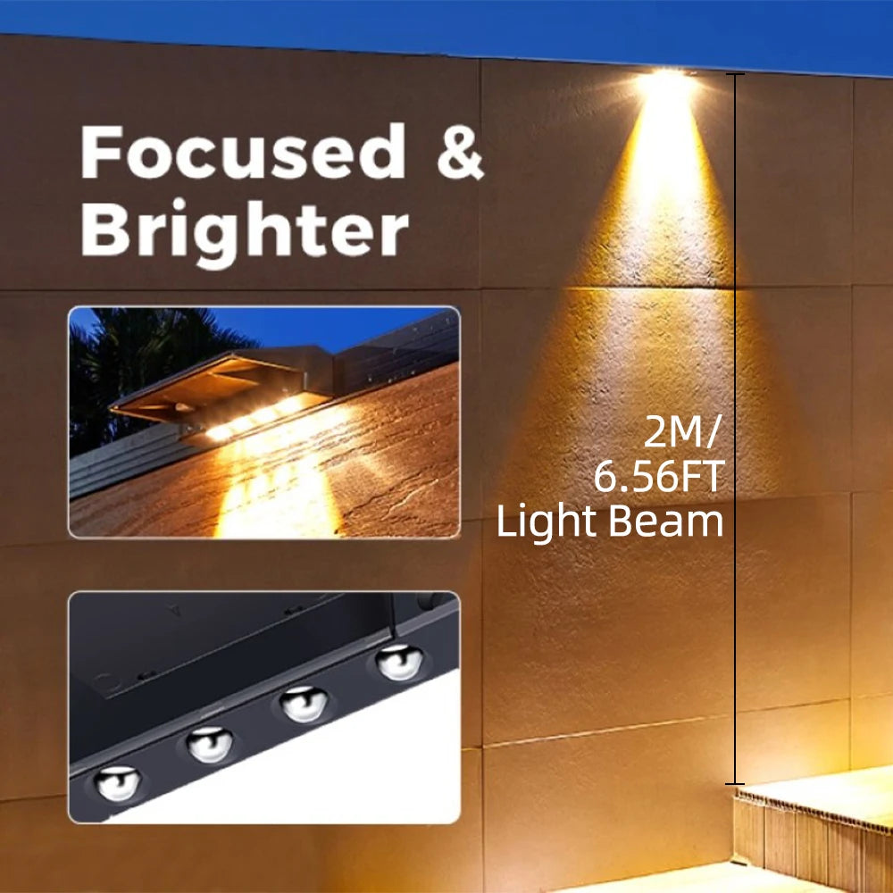 Modern 2 PCS Pack Outdoor Black Rectangle Shaped ABS-PC Plastic Body Four Focused Lens Warm-Cool White LED Lights Automatic On-Off Dimmable 2 Mode Brightness Solar-Powered Wall-Mounted Fence Landscape Pathway Lighting /Bulbs Included