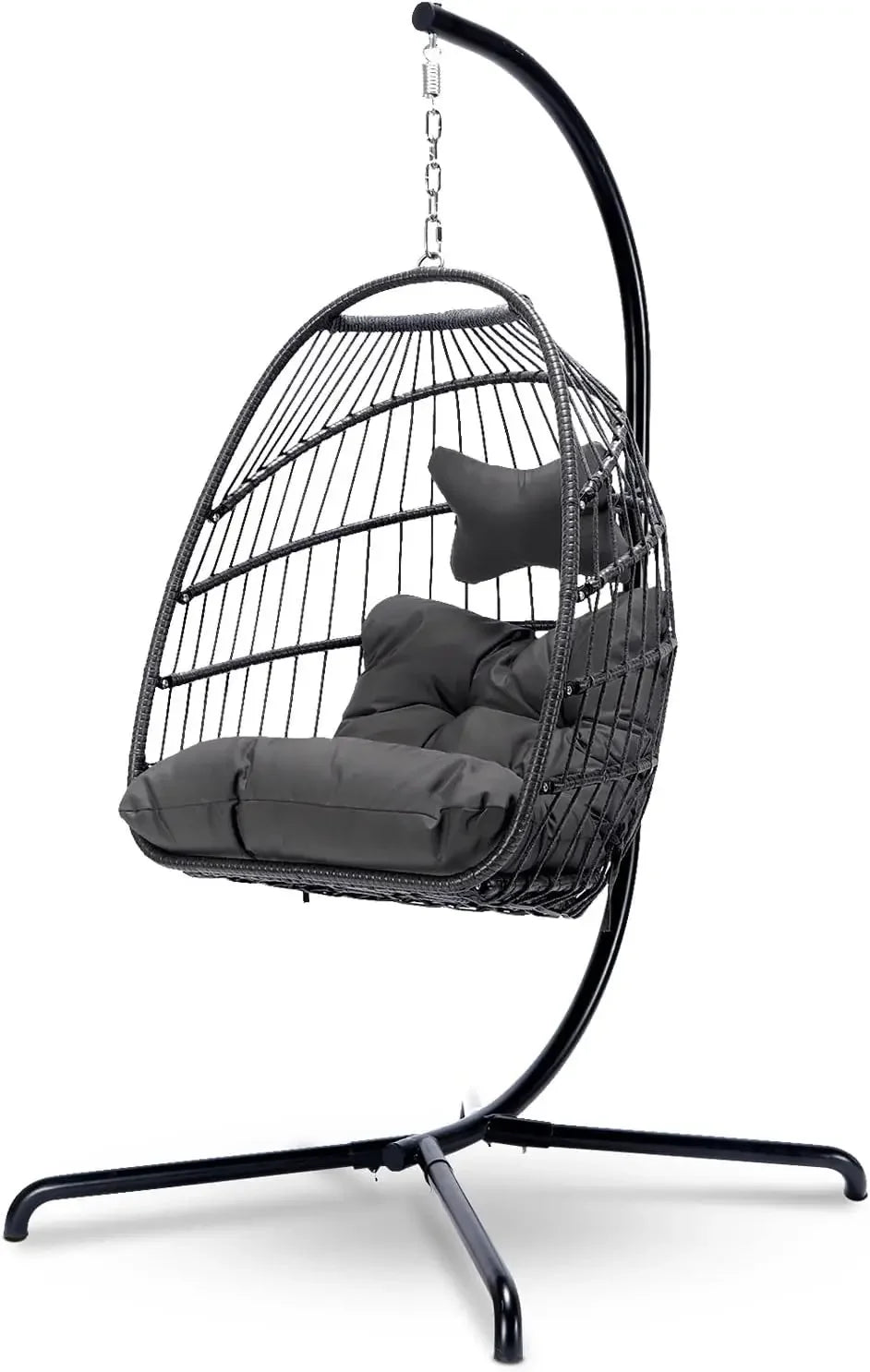 MOCCSOCC Outdoor-Indoor Patio-Porch Weather-Resistant Polyester Fabric 2 Person Wicker Hanging Double Egg Basket Aluminum Metal Frame With Stand Swing Chairs /680 LBS Capacity/Colors-Black/Gray/Brown/Beige/Multicolor/Geometric/Floral