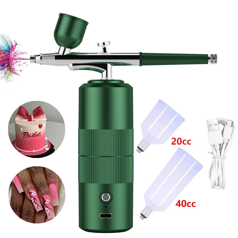 OLOEY Professional Grade Outdoor Black-Silver Handheld Rechargeable Cordless Electric High Pressure Air Spray Nozzles Guns/ 2 Clear Plastic Tubes/ USB Charging Cord/Colors-Black/Green/Pink/Silver/White/Clear