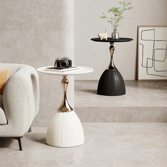 No-EN-Name-Null Nordic Modern Morocco Black-Milk White Round Shaped Iron Metal Lotus Accent Coffee Tables