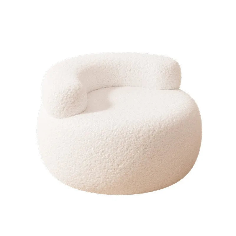 MLING Kids Modern Free-Standing Small Pink Round Shaped Low Curved C-Shaped Backrest Soft Comfortable Upholstered Padded Lamb Wool Fleece Fabric Cushions Solid Wood Frame Wear-Resistant Foot Pad Sofa Stool Ottomans/ Colors-White/Pink/Gray/Black