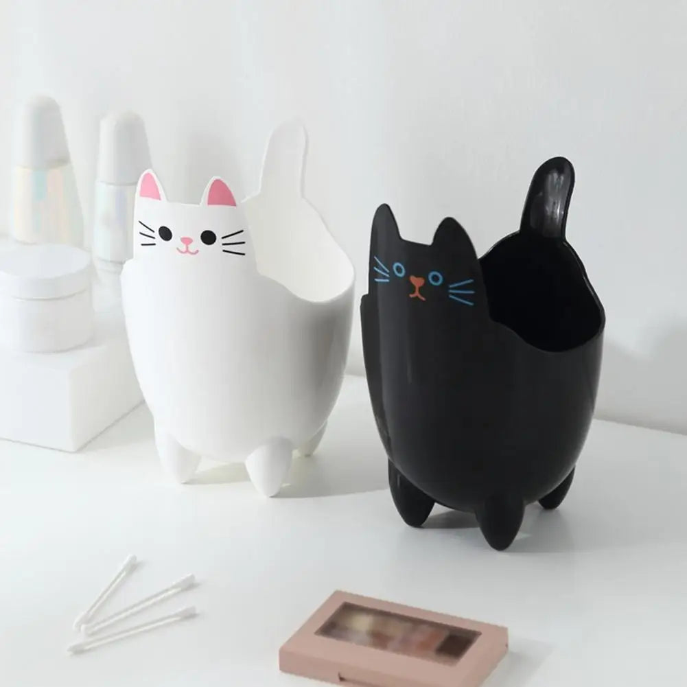 No-EN-Name-Null Large Thick Black Plastic Cute Cartoon Cat Face Custom Shape Desktop Trash Cans/No Cover/Colors- Animal/White/Black/Pink/Multicolor