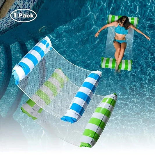 SHUNMAII Inflatable Floating Striped Blue-Green-White Foldable Clear Nylon Net Pool Chair Loungers Rafts