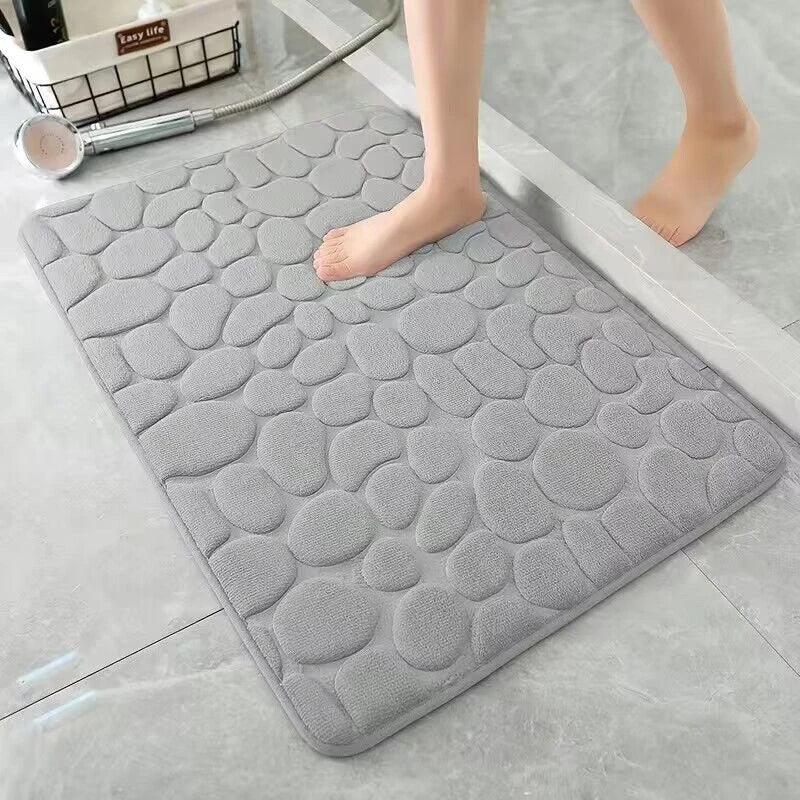 Modern Soft Multicolor Cobblestone Polyester Fabric Rectangle Bath Mats-Rugs
