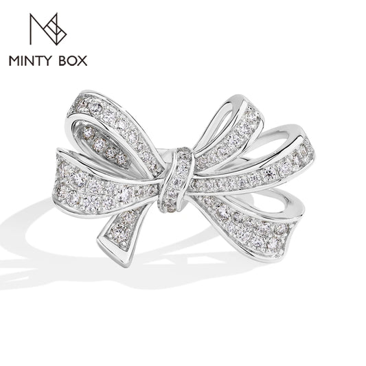 MINTYBOX S925 Sterling Silver Bowknot Lab Moissanite Engagement Ring for Women Luxury Diamond Rings Wedding Fine Jewelry Gift