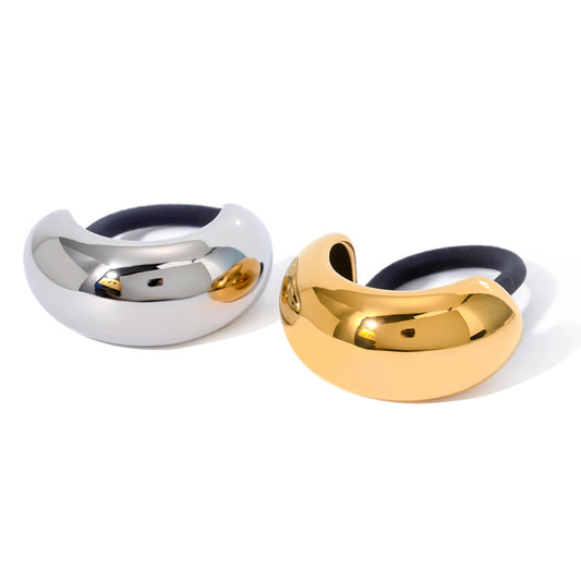 YOUTHWAY Small Sleek Stainless Steel Metal Plastic-Synthetic Fabric Petite Glossy Arch Pony Cuff Ponytail Holders/Colors-Gold/Silver/Black/Multicolor