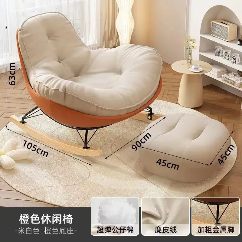 No-EN-Name-Null Indoor Antique Small-Large Lazy Upholstered Bionic Egg Shaped Soft Beige Faux Leather Cushion Orange Plastic Shell Penguin Black Iron Metal Frame Solid Wood Feet Kids Rocking Chairs /Colors-Beige/Orange/Black