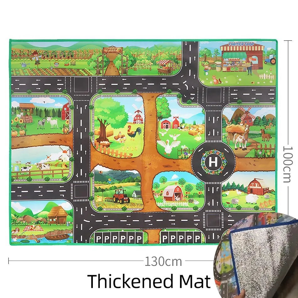 No-EN-Name-Null Kids Waterproof Foldable Rectangle Educational Developmental Multicolor Farm Animals-Dinosaurs-Life Dino Park Road Maps Crawling Plastic Play Mats/Ages: 3 Years Old + Older/Colors-Multicolor/Animals/Size: 100 x 130cm