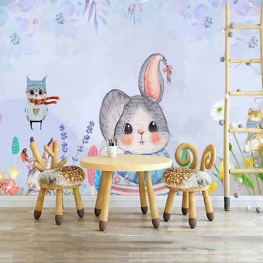 Kids Custom Mural Waterproof Canvas 3D Cartoon Bunny Wallpaper/Requires Paste