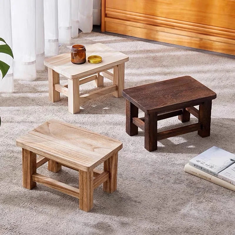 No-EN-Name-Null Modern Backless Rectangle Shaped Hard Flat Top Brown-Beige Solid Wood Ottomans