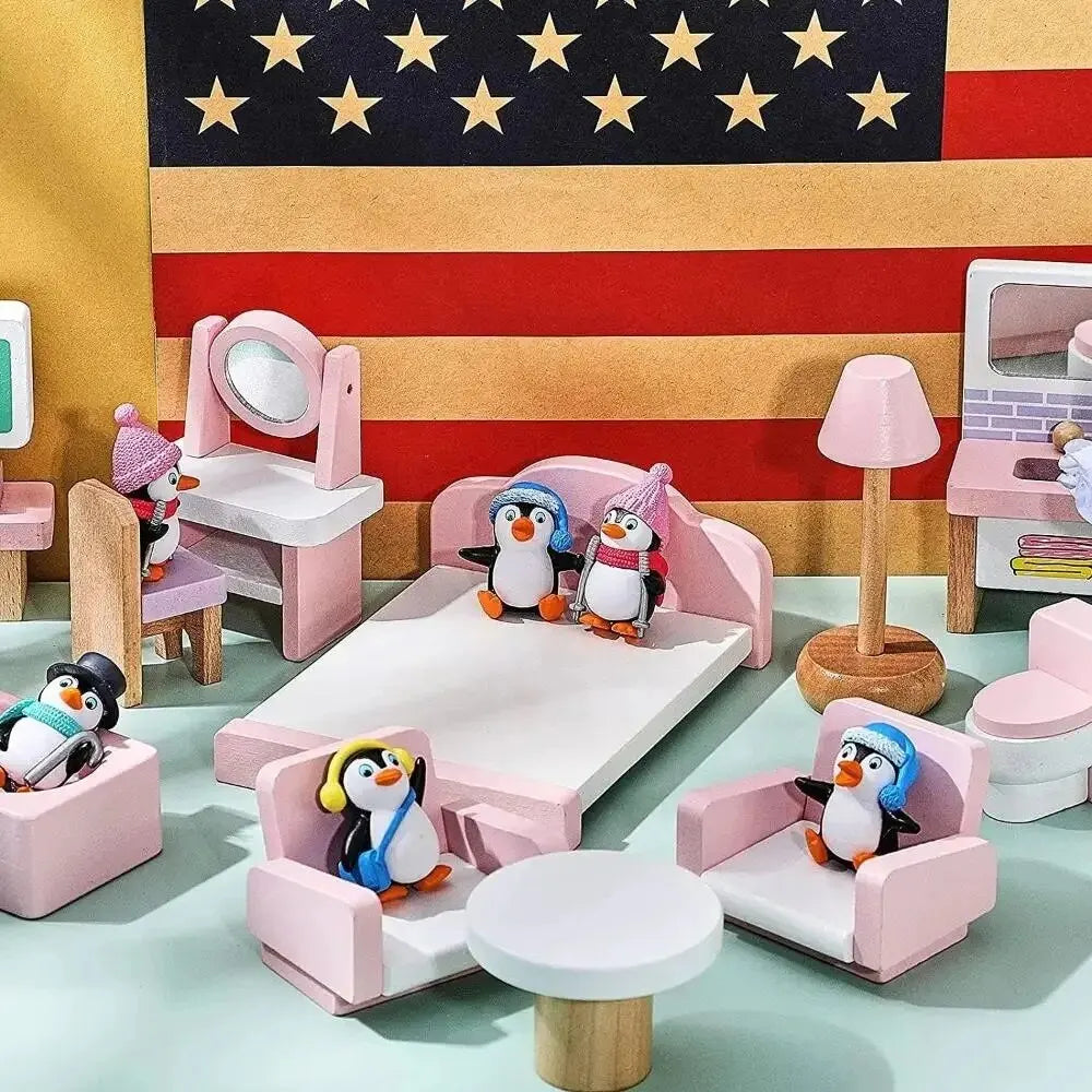 Decorative Christmas Holiday DIY Craft 4 PCS Plastic Resin Mini Nature Winter Wonderland Adorable Cute Black-White Penguin Figurine Sets/Colors-Animal/Black/White/Pink/Blue/Multicolor