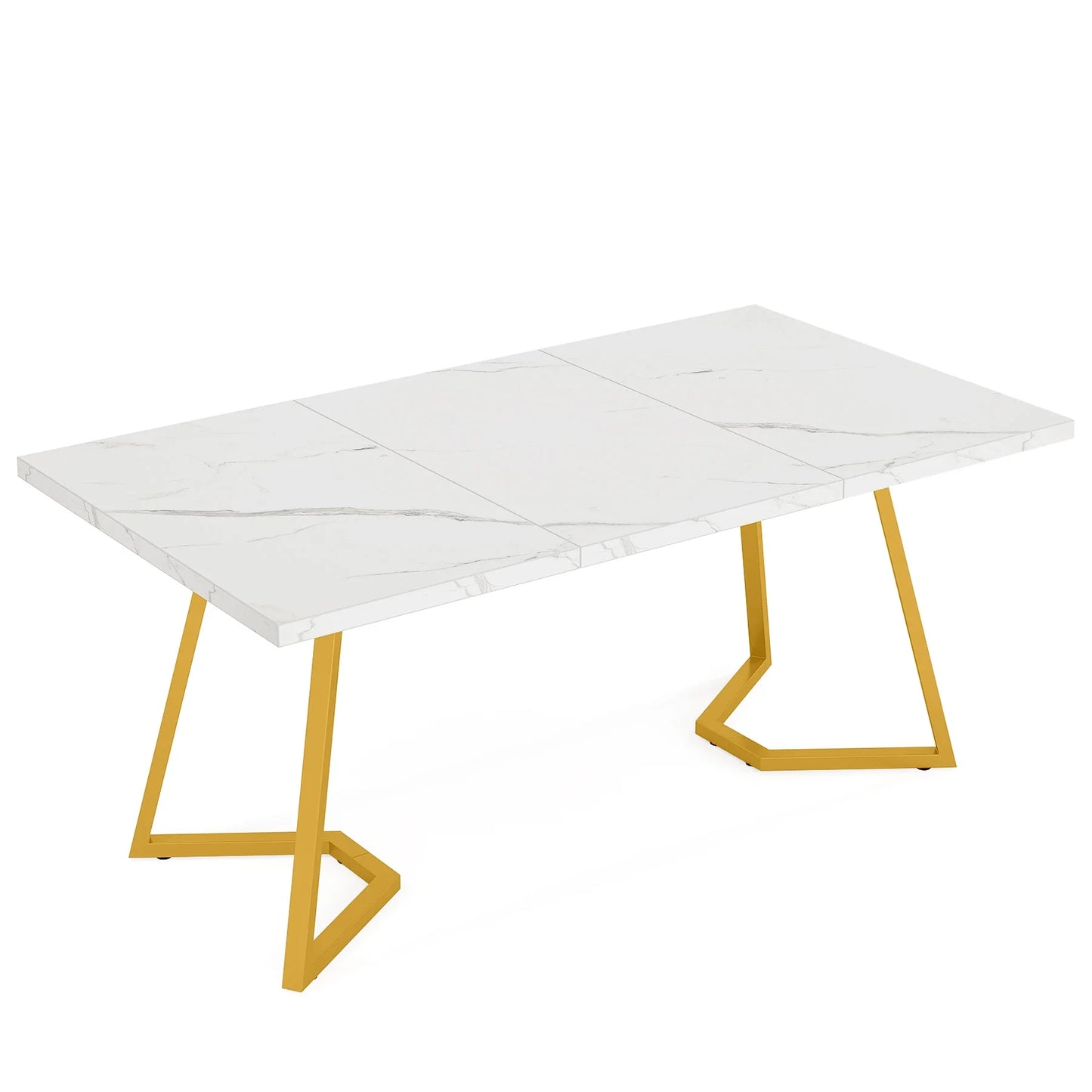 Tribesigns Waterproof Scratch-Resistant Rectangle Modern Dining Table Faux White Marble Table Top w/ Metal Golden Legs/Size: 31.49"D x 55.11"W x 29.52"H