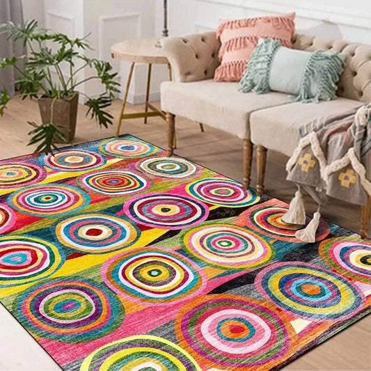 Indoor Polyester Bohemian Circle Design Floor Mats/Colors-Multicolor/Geometric Pattern