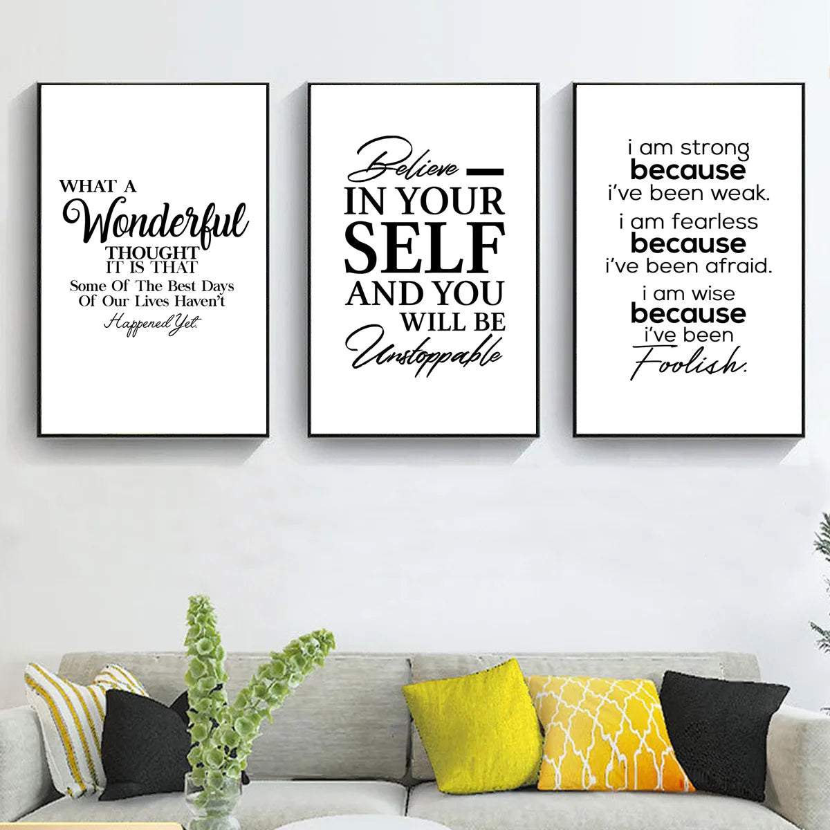 Unframed Canvas Rectangle Waterproof Ink Wall Black-White Quotes Minimalist Positive Words Prints
