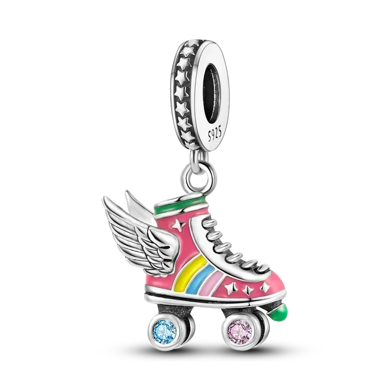 No-EN-Name-Null Women Sterling Silver Enamel Rainbow-Hot Air Balloon Design Fine Imitation Zircon Stone Glass Nuggets Beads Shaped Charms-Pendants/ Colors-Rainbow/Multicolor/Silver/Pink/Animal/Floral