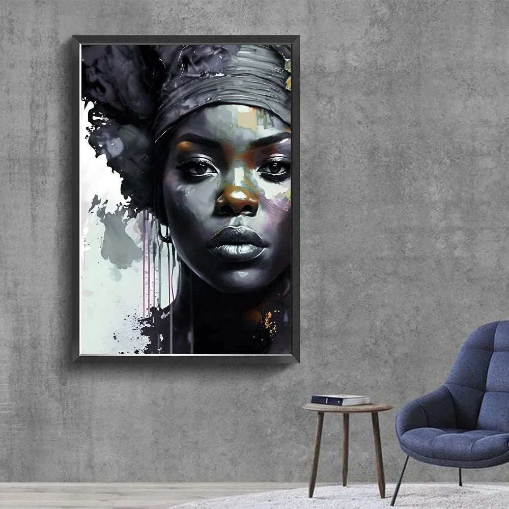 No-EN-Name-Null Modern Retro Unframed Waterproof Rectangle Shaped Vivid Multicolor HD Movie-TV Graffiti Beautiful African Woman Singer-Musician Art Posters / Colors-Black/Multicolor