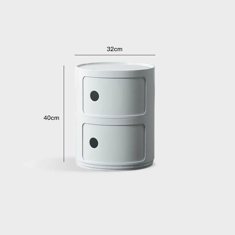 DECOPAI Modern Multicolor Waterproof Tall Plastic Round Shaped Small Narrow Three Sliding Drawers Nightstands /Multicolor