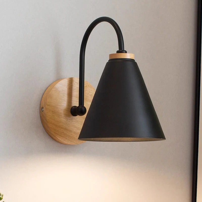 Nordic Modern Wall Mounted Solid Wood Base Metal Wall Light Fixtures/Colors-White/Black