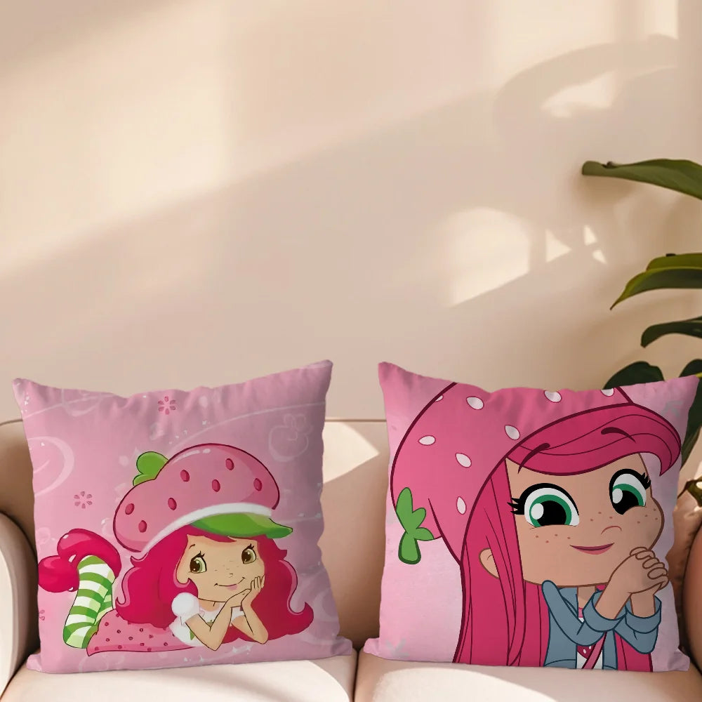 Pink Polyester-Cotton  Blend Cute S-Strawberry S-Shortcake Throw Pillowcases