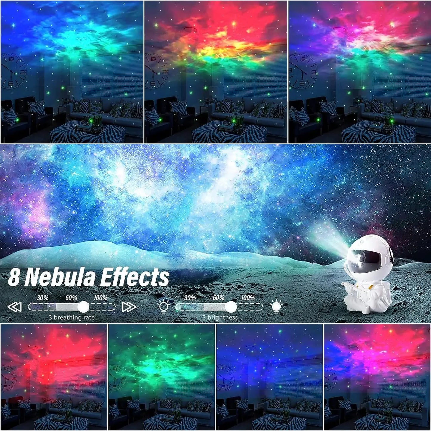 PETALOVE Kids Remote Control Seven Colors LED Lights Galaxy Starry Night Sky Black-White Astronaut Hard ABS Plastic Body Light Projector Night Lights/Bulbs Included/Colors-Multicolor/Black/White