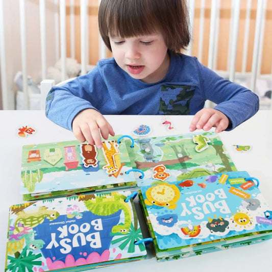 Parent-Child Interaction 3 Rings Early Education Cardboard Paper 6 Themes Quiet Busy Book Brain Development Puzzle Sticker Books/Ages: 3-12 Years Old/ Colors-Multicolor/Blue/Animals