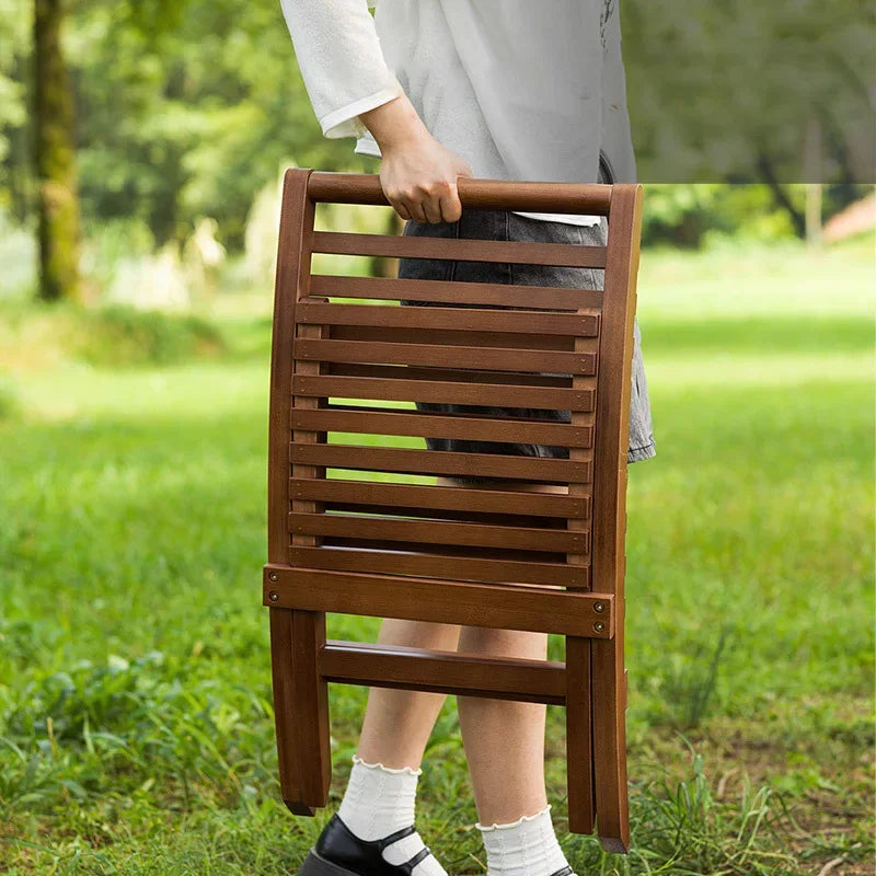 ZJMZYM Outdoor Modern Armless Hard Brown Bamboo Wood Backrest-Seat Folding Lounge Chairs/Colors-Brown/Beige