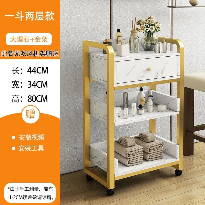 DUTRIEUX Modern White One-Storage Cabinet-Lockers Gold Iron Metal Frame Two Sliding Doors Four Black Plastic Wheel Trolley Carts/Colors-Gold/Brown/Black/White