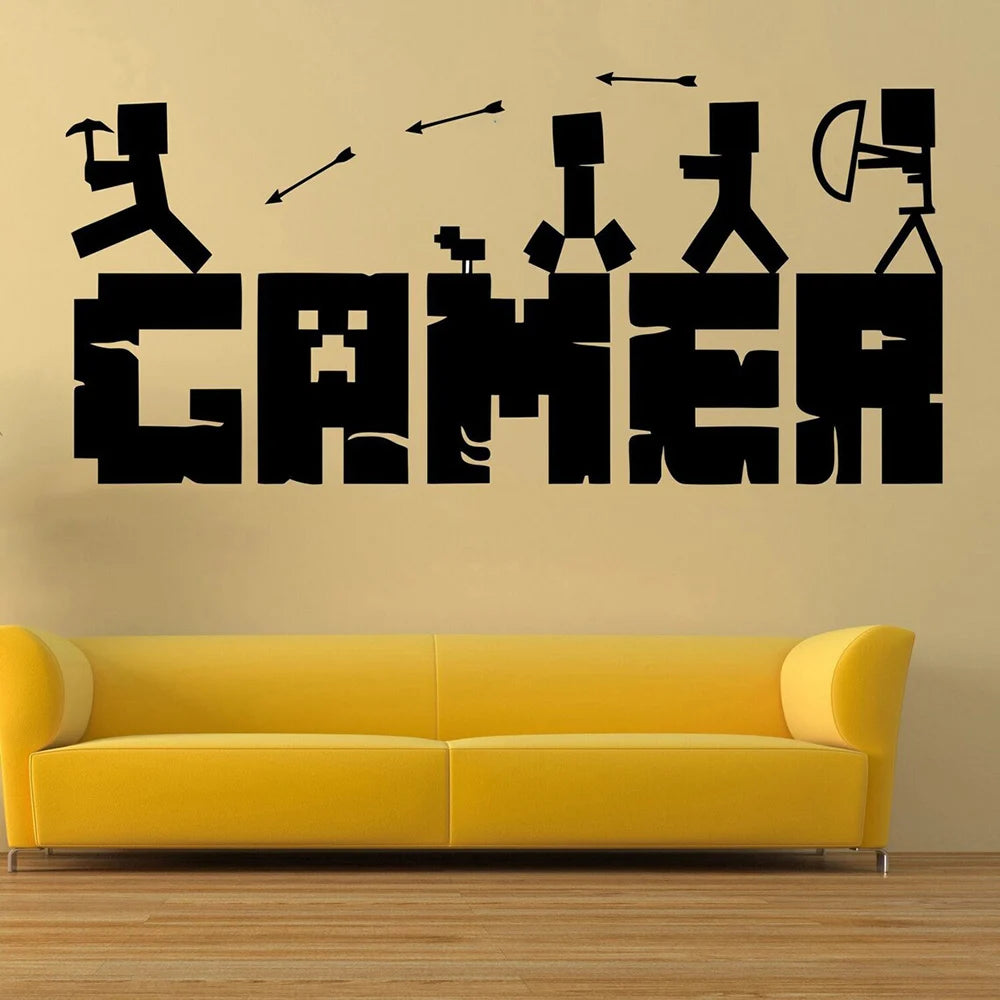No-EN-Name-Null Kids Modern S-M-L Sizes Modern Waterproof Plastic Multicolor GAMER Videogames Removable Wall Paper Back-Vinyl Home Decor Decals/Colors-Black/White/Multicolor