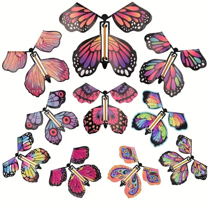 No-EN-Name-Null Kids 10 PCS Plastic Floral Multicolor Dots Funny Wind-Up Rubber Band Flying Butterflies Books Educational Toys /Ages: 3 Years Old-Older