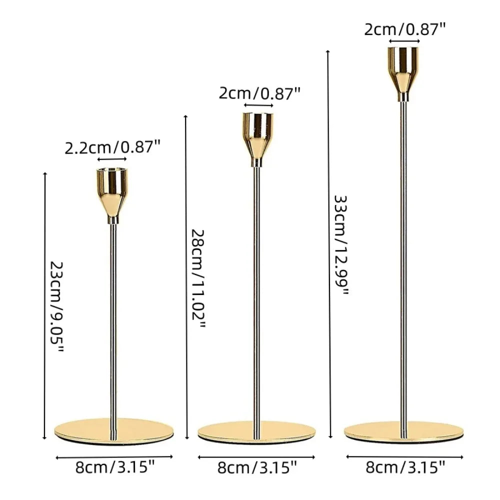 3PCS Set S-M-L European Round Metal Anti-Rust-Corrosion Non-Slip Flannel Base Tabletop Candlestick Holders/ Fits 3/4 inch