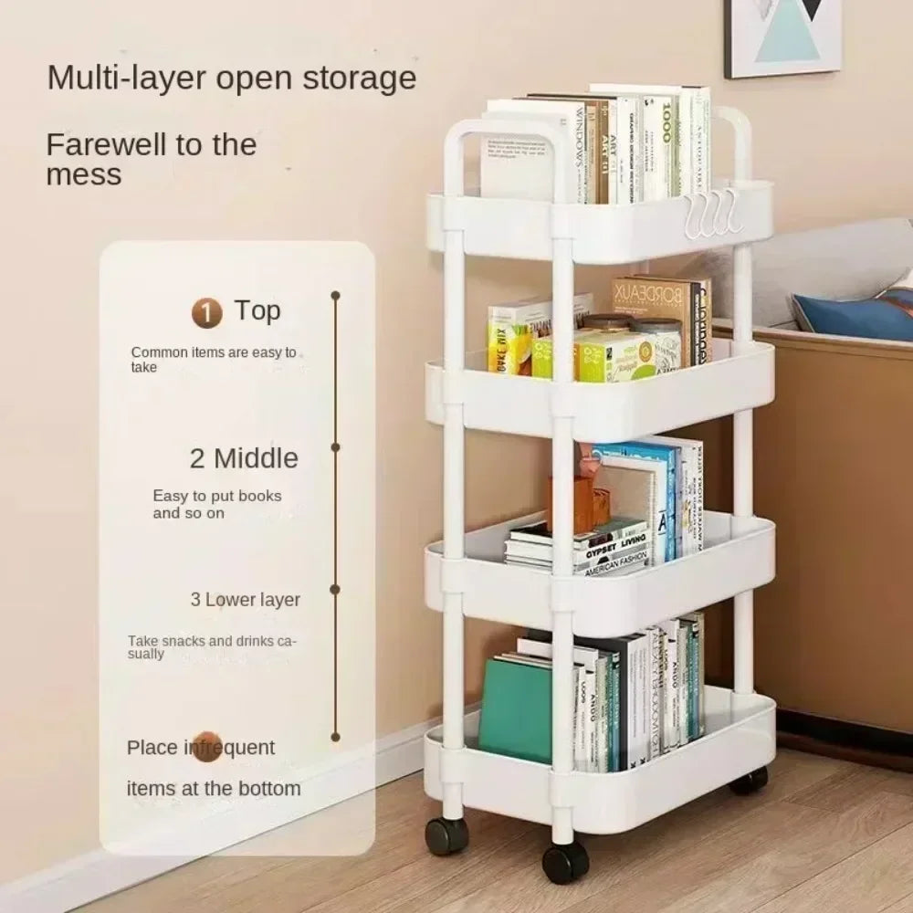 3-5 Tiers Plastic Kitchen Shelves Storage Caddies/4 Wheels/Colors-White/Black