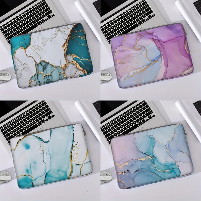 Marble Printed Laptop Polyester Zipper Briefcase Bag /Suitable for 14 inch Laptops/Colors-Purple/White/Blue/Multicolor
