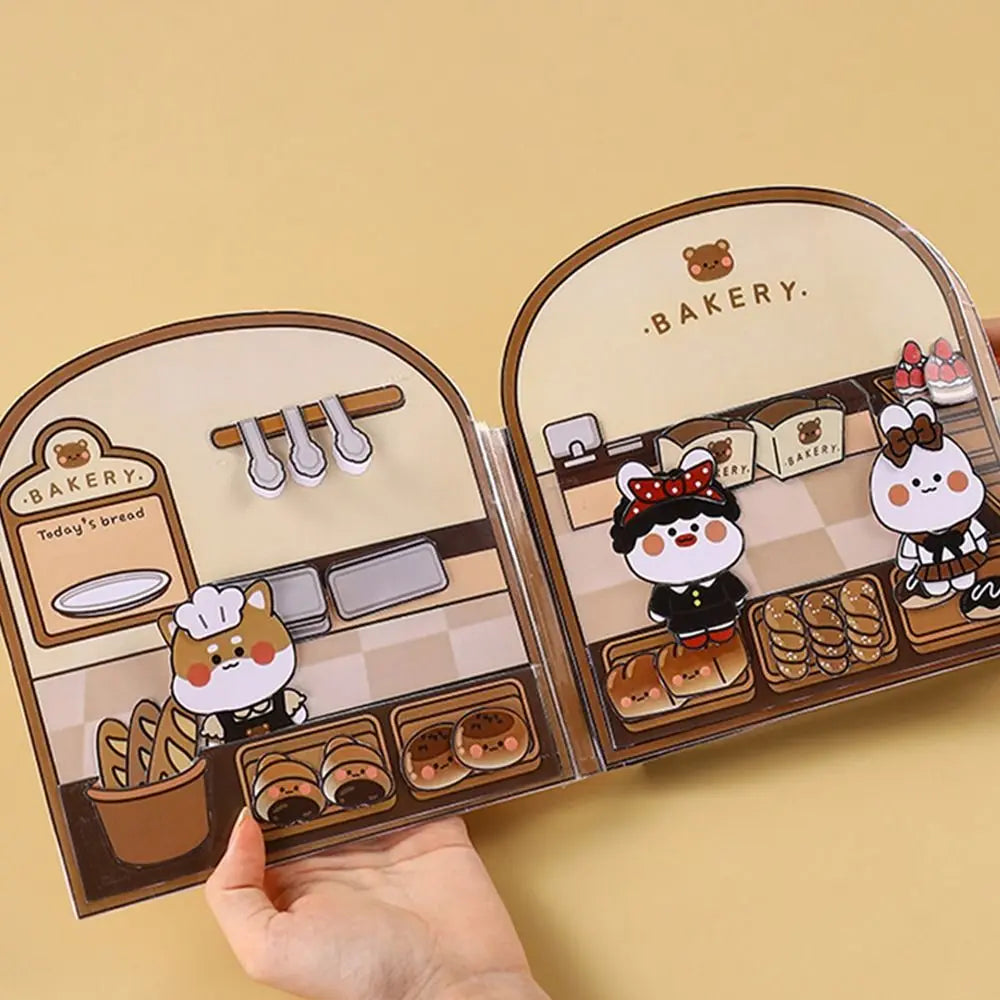 No-EN-Name-Null 6 Styles Handmade Multicolor Cartoon Quiet Waffle Shop-Bakery Shop-Snack Bar-Fried Chicken Shop-Noodle Shop-Bubble Gum Shop Cardboard Paper Books Educational Toys /Colors-Pink/Beige/Multicolor/Ages: 3-12 Years Old