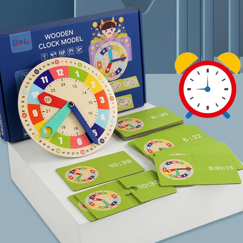 Teachers Educational Multicolor Wood-Paper Wall Clock Model/ Wood Stand /Games/15 Double-Sided Cards/Minute-Second-Hours Hands/Back Support-Magnet/Ages: 3 Years And Older